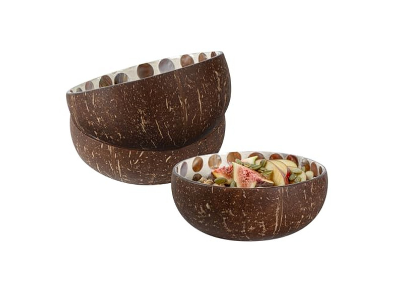 Acai Salad Bowl Set Handmade Craft Handy Coconut Monkey Mosaic Half Shells