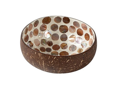 Acai Salad Bowl Set Handmade Craft Handy Coconut Monkey Mosaic Half Shells