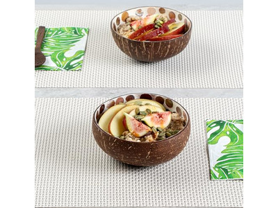 Acai Salad Bowl Set Handmade Craft Handy Coconut Monkey Mosaic Half Shells
