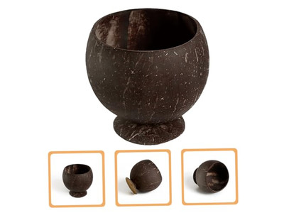 Set Of One Coconut Bowl Look Alike With Stand Vietnamese Bowls Logo Cover