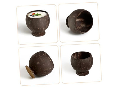 Set Of One Coconut Bowl Look Alike With Stand Vietnamese Bowls Logo Cover